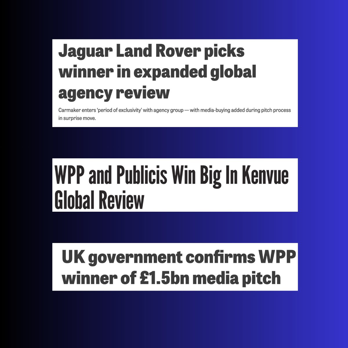 What a day of momentum for WPP! 🎉

Ending 2025 on an incredible high, we're celebrating a fantastic hattrick. These three new partnerships are a testament to our teams' dedication and the trust our clients place in us. 

Huge thanks to all involved 👏