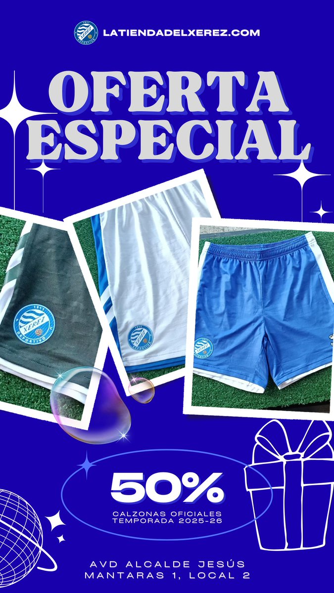XerezDFC's tweet image. ✨🔊 𝐎𝐅𝐄𝐑𝐓𝐀 𝐄𝐒𝐏𝐄𝐂𝐈𝐀𝐋

Calzonas oficiales temporada 2025-26 al 𝟓𝟎% 𝐝𝐞 𝐝𝐞𝐬𝐜𝐮𝐞𝐧𝐭𝐨 hasta fin de existencias.

🔹 Calzonas de juego
🔹 Calzonas de pretemporada
🔹 Calzonas de entrenamiento

Visítanos en @tiendaxerezdfc (Avd. Alcalde Jesús Mantaras 1, local…