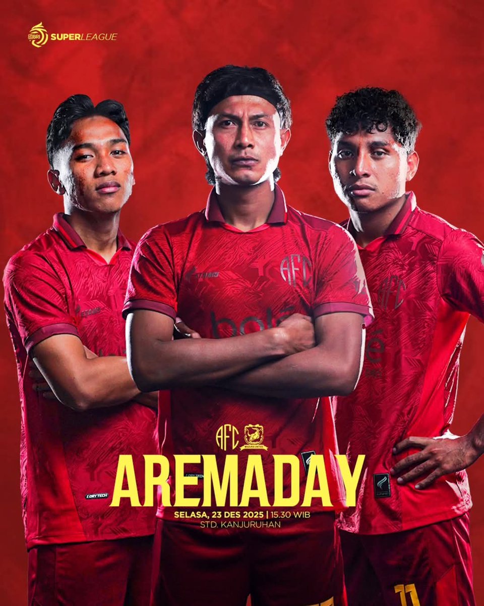 AREMA FC VS MADURA 
selasa 23 Desember 2025
Std.  KANJURUHAN,  MALANG
KO 15.30 WIB
LIVE INDOSIAR