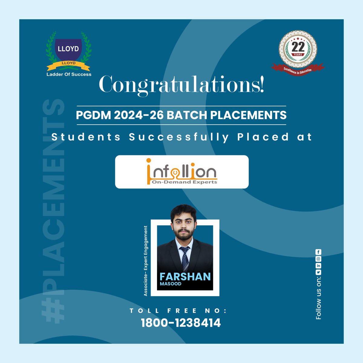 lloydlbspgdm's tweet image. 𝐀𝐧𝐨𝐭𝐡𝐞𝐫 𝐒𝐮𝐜𝐜𝐞𝐬𝐬 𝐒𝐭𝐨𝐫𝐲 𝐟𝐫𝐨𝐦 𝐭𝐡𝐞 𝐏𝐆𝐃𝐌 𝟐𝟎𝟐𝟒–𝟐𝟔 𝐁𝐚𝐭𝐜𝐡!
Congratulations to 𝐅𝐚𝐫𝐬𝐡𝐚𝐧 𝐌𝐚𝐬𝐨𝐨𝐝 on being placed with 𝐈𝐧𝐟𝐨𝐥𝐥𝐢𝐨𝐧.
#LloydPlacements #PGDM #Infollion #CareerSuccess #LloydBusinessSchool