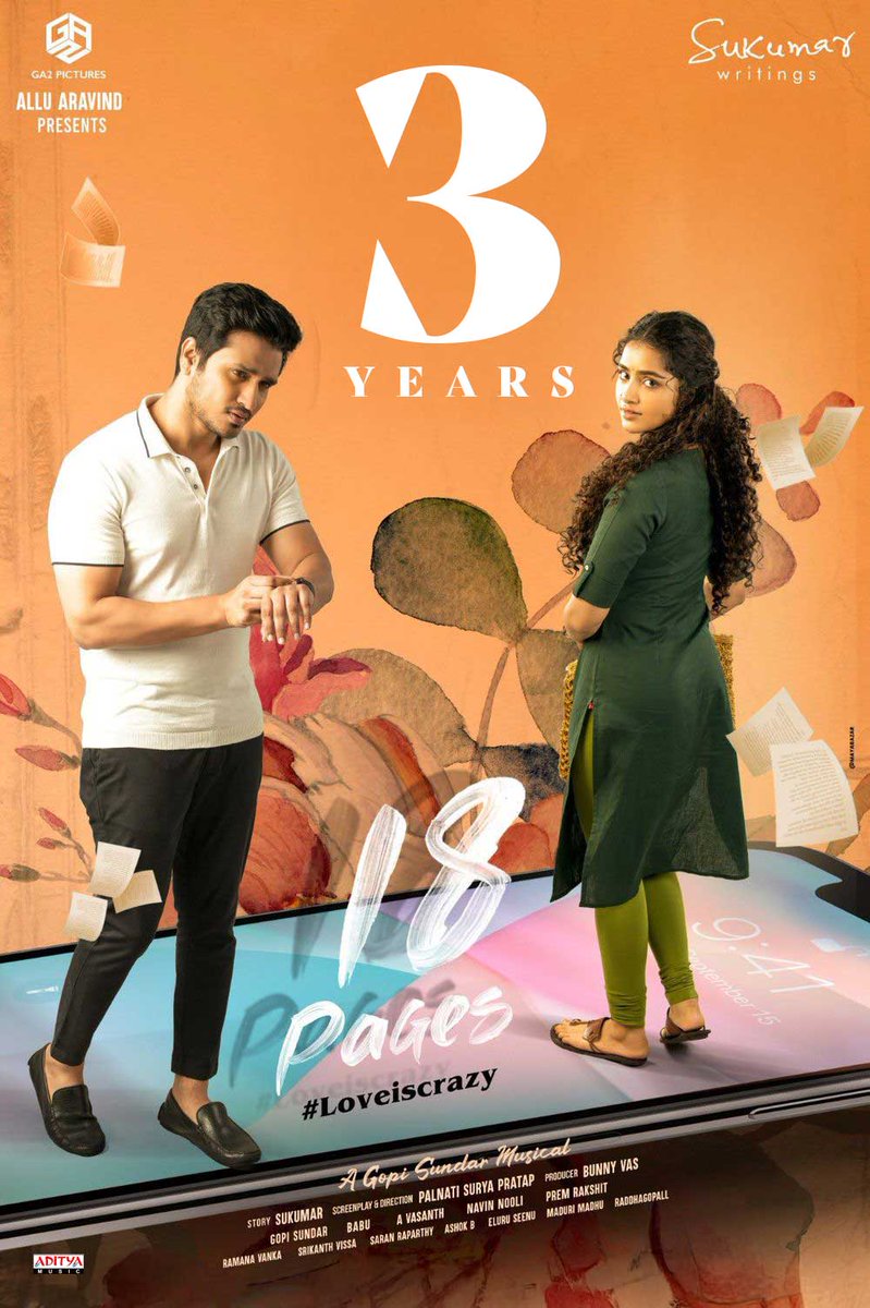 TheSouthMovies1's tweet photo. The Enthralling Love Story &amp; Entertaining film #18Pages - #LoveIsCrazy completes 3 amazing Years ❤️🤩

We cherish every moment working for this heartwarming film🤗
#NikhilSiddhartha #AnupamaParameswaran
#3YearsFor18Pages https://t.co/Z4DjYnvuoO
