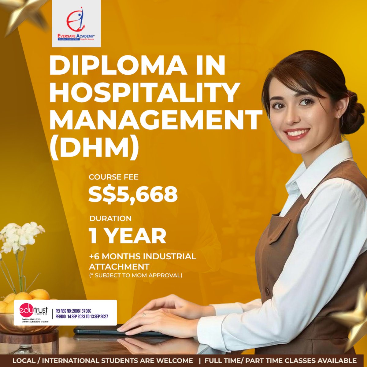 EversafeAcademy's tweet image. Ready to check in to a rewarding career? 🏨
Why choose us?
#HospitalityManagement #HotelManagement #RestaurantManagement #SingaporeEducation #StudyInSingapore #CareerGrowthSG #EversafeAcademy #HospitalityJobs
