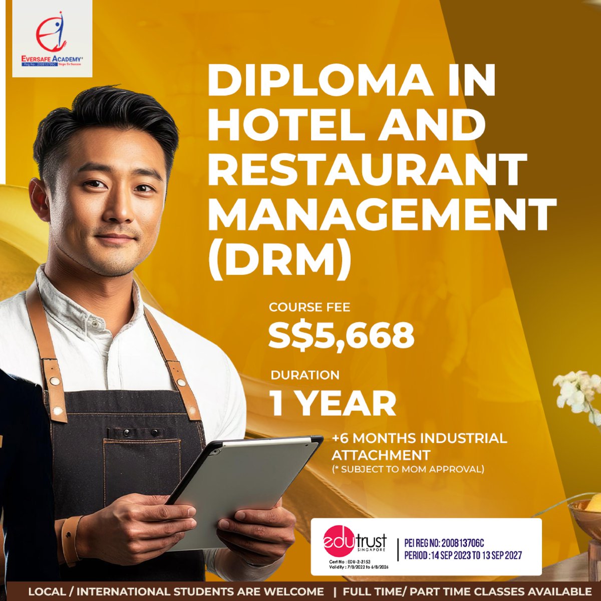 EversafeAcademy's tweet image. Ready to check in to a rewarding career? 🏨
Why choose us?
#HospitalityManagement #HotelManagement #RestaurantManagement #SingaporeEducation #StudyInSingapore #CareerGrowthSG #EversafeAcademy #HospitalityJobs
