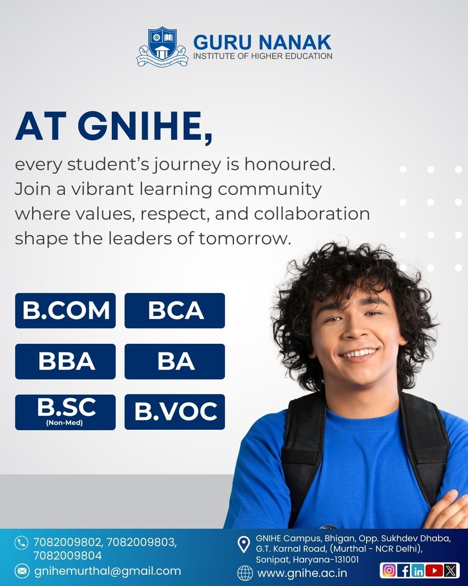 GniheOffical's tweet image. Your journey matters. Your future begins at GNIHE. 🎓
Learn, grow, and lead with values that shape tomorrow.
.
#GNIHE #CollegeAdmissions #HigherEducation #UGAdmissions #BCom #BBA #BCA #BA #BSc #BVoc #StudentLife