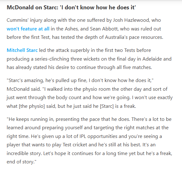 ABsay_ek's tweet photo. A generational freak isn’t just raw pace or shiny numbers. It’s showing up again &amp; again.
With bodies breaking around him, From Ryan Harris to James Pattinson to Jhye Richardson to Pat Cummins or Josh Hazlewood, Starc kept running in. Fit, Fast, Ready. Whenever asked
Too good👏 https://t.co/wy9oY4MG71