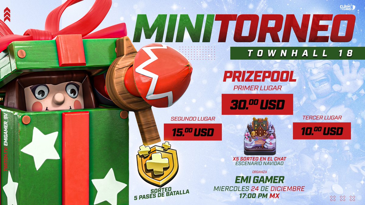 Miércoles!!!😍
Lo que se vieneeeee!!!♥️🥳

Están todos invitados a pasar una noche de alegría y muchos premios y por su puesto 
CLASH OF CLANS!!!😍

📺twitch.tv/emigamer_sv
📺tiktok.com/@emirodriguez0…

5:00PM🇲🇽
8:00PM🇦🇷
1:00AM🇪🇦

REPOST SE AGRADECE♥️