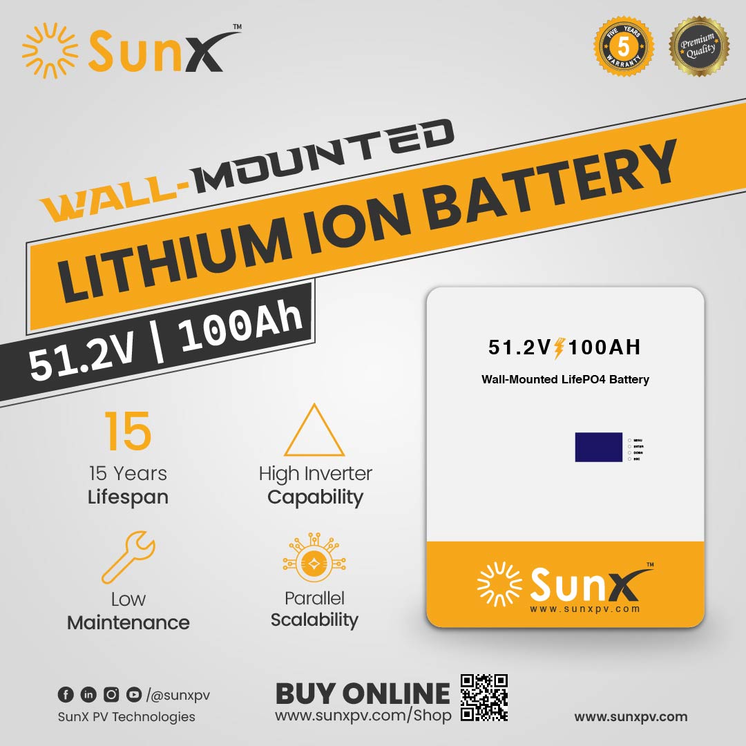 SunXpv's tweet photo. SunX Wall-Mounted Lithium Ion Battery – Powerful, Compact &amp; Reliable ⚡

Upgrade your energy storage with the SunX 51.2V 100Ah Wall-Mounted Lithium Ion (LiFePO4) Battery, designed for homes and businesses that need smart, long-lasting power backup. https://t.co/IXLibVepcJ
