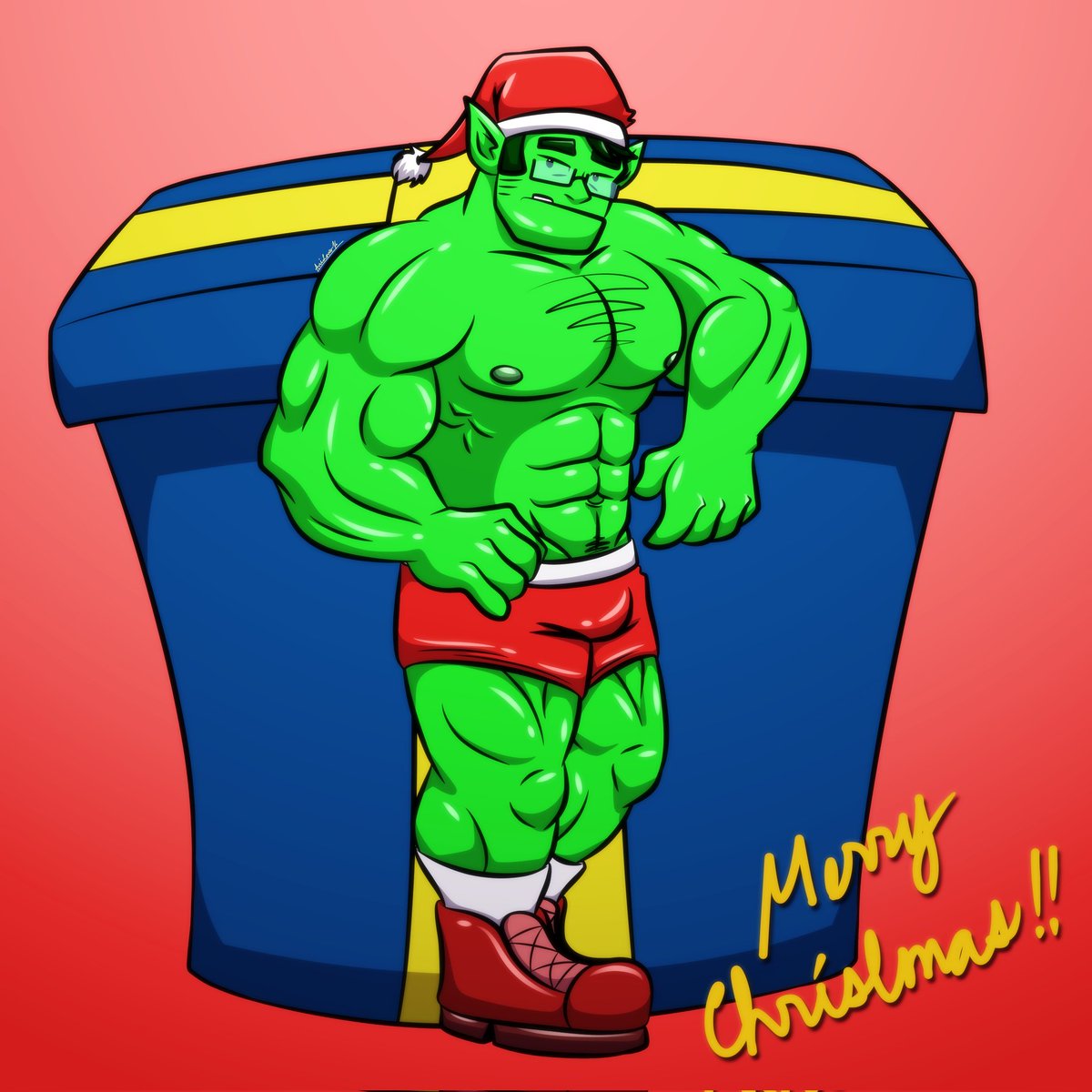 AniLover16's tweet photo. Merry Christmas everyone!! 😊 
Mr. Boss brought a big present.. :)
Hope you'll like it!! 😊 
#Drawing #OC #Portrait #Orc #MerryChristmas #Christmas #LayerPaintHD https://t.co/Y3nzY7i4sj