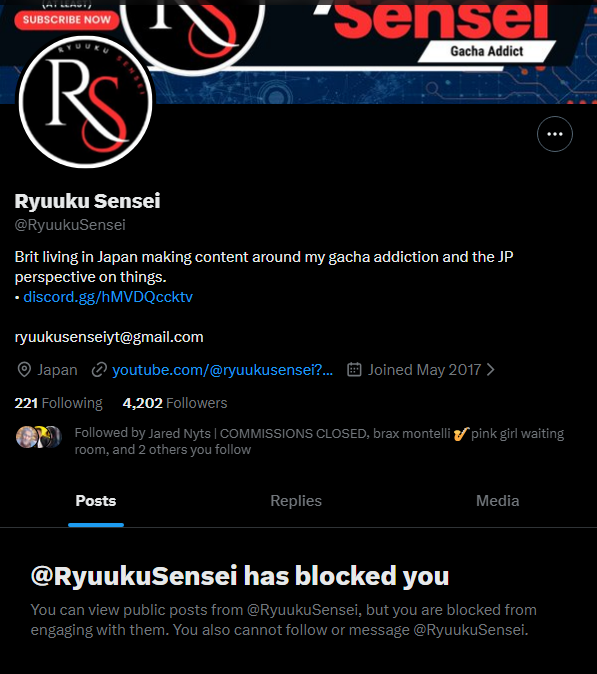 noicared's tweet photo. i never interacted with the guy, heck i never even post a tweet or reply to something since forever ago. the fuck did i do for Ryuuku to block me lmao😂 https://t.co/4vTCpl5yPw