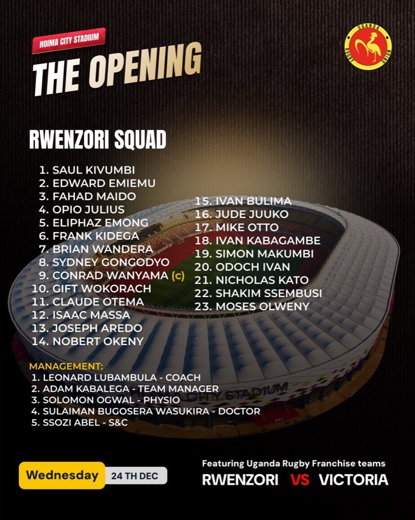 Hoima City Stadium opens its doors in style with a thrilling franchise showdown between Rwenzori and Victoria. Two powerful squads, packed with experience and rising stars, are set to light up Hoima in a historic first clash.

Captained by Conrad Wanyama, Rwenzori brings grit,