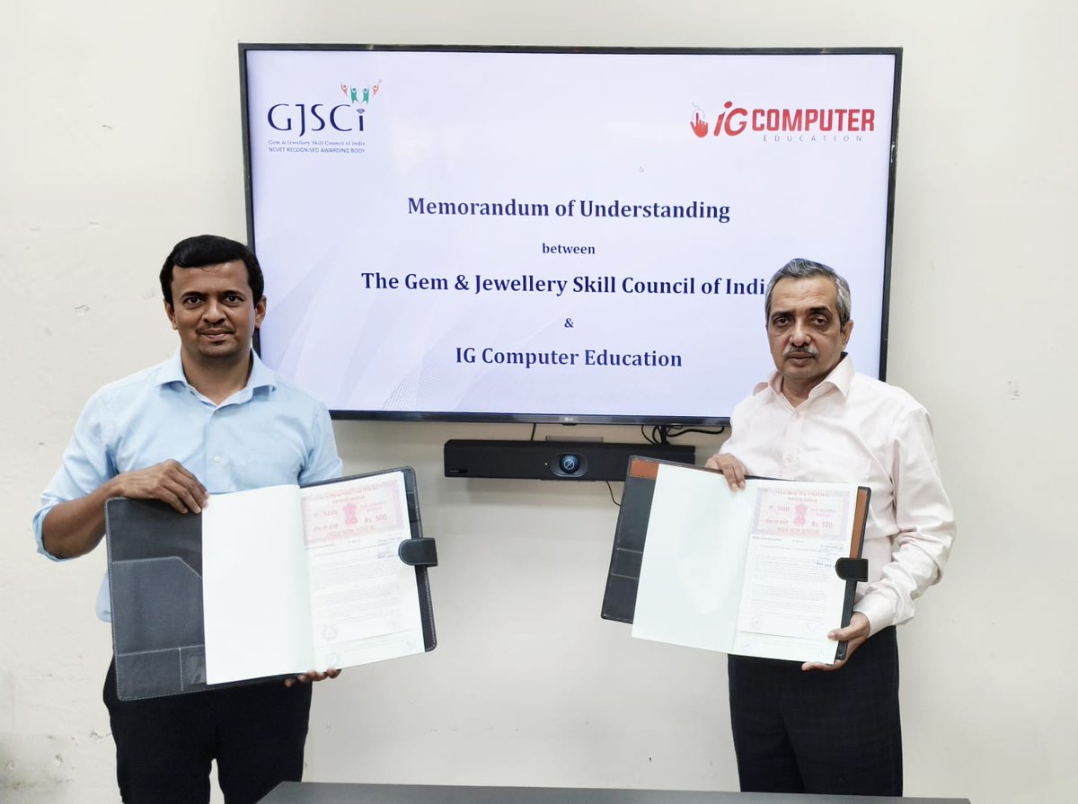 MoU signed 🤝
The Gem &amp; Jewellery Skill Council of India (GJSCI) partners with IG Computer Education to strengthen digital and technical skilling, creating future-ready talent for the industry.