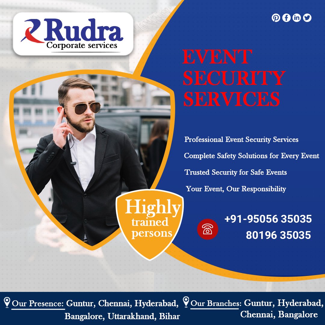 rudra_corporate's tweet photo. 𝙀𝙑𝙀𝙉𝙏 𝙎𝙀𝘾𝙐𝙍𝙄𝙏𝙔 𝙎𝙀𝙍𝙑𝙄𝘾𝙀𝙎

 Contact Us: 073862 25433 | 040-31611807 

 https://t.co/8rE76sGuI1 #rudracorporates #EventSecurity #ProfessionalSecurity #TrustedSecurity #SafetyFirst #SecureEvents #EventProtection #CrowdControl #EventSafetySolutions https://t.co/d1GP6HJZuq