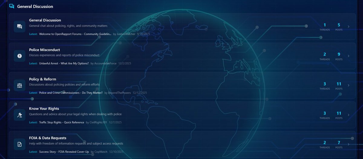 OpenRapport's tweet photo. Not just another forum.
A community-governed civic space with full transparency and challengeable moderation.

Check out the OpenPolice Forums: https://t.co/JyJSPNdwIK https://t.co/bGXzmq383L