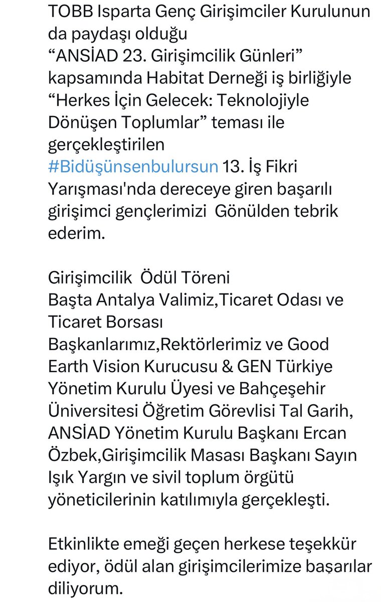 ISPARTAGGK's tweet photo. TOBB Isparta Genç Girişimciler Kurulunun da paydaşı olduğu 
“ANSİAD 23. Girişimcilik ödül töreni gerçekleştirildi. @RHisarciklioglu @TOBBiletisim @buyukculcu @tobb_ggk https://t.co/5YTAfZycKA