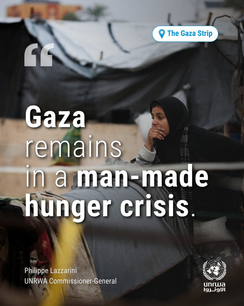 UNRWA's tweet image. In #Gaza, conditions remain dire and humanitarian needs are overwhelming. Families continue to endure severe shortages and widespread destruction.

According to @theIPCinfo, 1.6 million people face acute food insecurity.

UNRWA teams — displaced themselves — remain on the ground,…