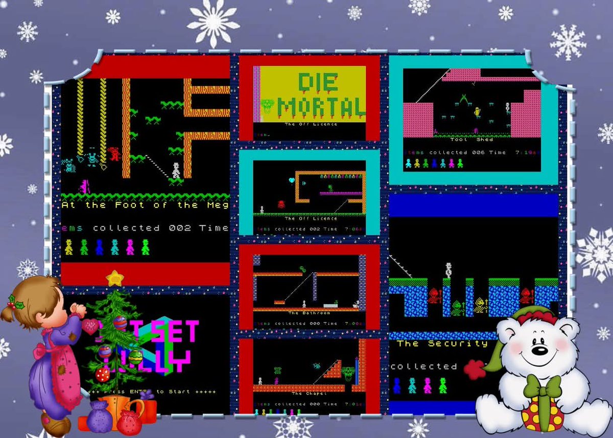 OldSchoolBooks1's tweet photo. The #zxspectrum #retrogaming #Christmas Selection #JetSetWilly , so many rooms, so many places to die, so many objects to collect. It's just a classic , even with the infamous bug. https://t.co/Zuo5LdkI6i
