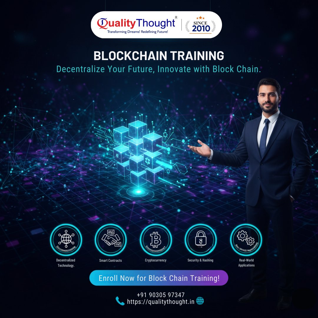 AvanchaA99169's tweet image. 🚀 Transform Your Career with Blockchain Training + Internship from Quality Thought!

📞 Call/WhatsApp : +91 9030597347

👉 Enroll now : qualitythought.in/block-chain/

#BlockchainTraining #BlockchainInternship #QualityThought #LearnBlockchain #CryptoSkills #Web3 #FutureReadyCareer