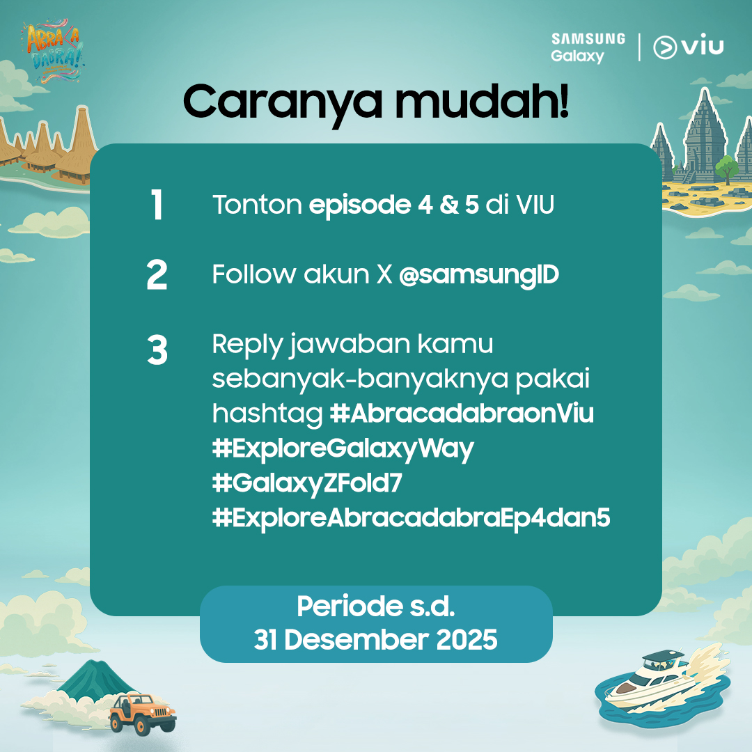 samsungID's tweet image. GIVEAWAY 🎁

Like &amp;amp; repost postingan ini kalau kamu udah nonton Abracadabra! The Galaxy of Ultimate Healing sampai episode terakhir!

Cus, jawab 2 pertanyaan ini dan reply sebanyak-banyaknya buat menangin Rp4.000.000 untuk 4 orang!