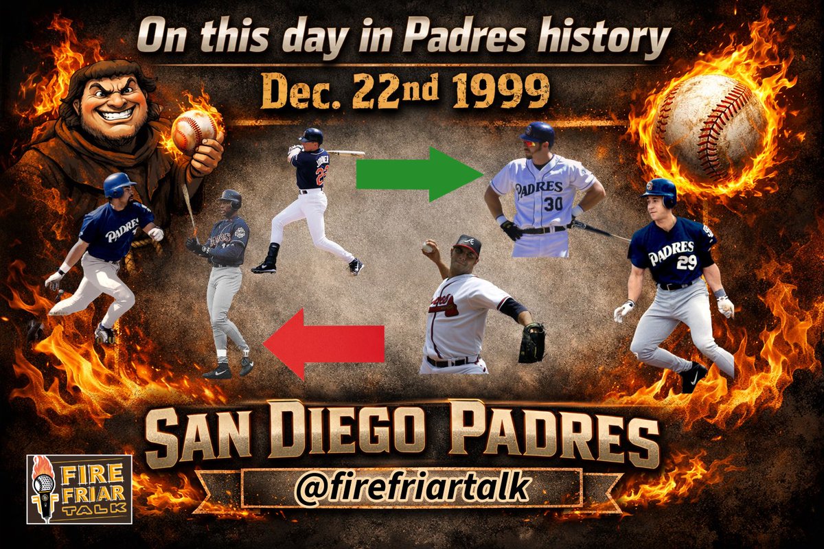 On this day in Padres history Dec. 22nd 1999- The Atlanta Braves acquire second baseman Quilvio Veras, first baseman Wally Joyner and outfielder Reggie Sanders from the Padres in exchange for first baseman Ryan Klesko, second baseman Bret Boone and pitcher Jason Shiell.