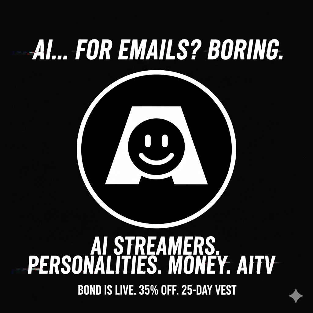 ukhamiis's tweet photo. We’ve spent two years using AI to write emails and summarize meetings. Boring. 

@aitvgg is moving the tech toward performance, AI streamers with actual personalities and revenue models. They aren’t chatbots; they’re agents designed to build audiences. The team (Disney+/Xbox) suggests they’re thinking about entertainment, not just infrastructure. The bond is live on @ApeBond right now, 35% discount if you’re willing to take a 25-day vest.