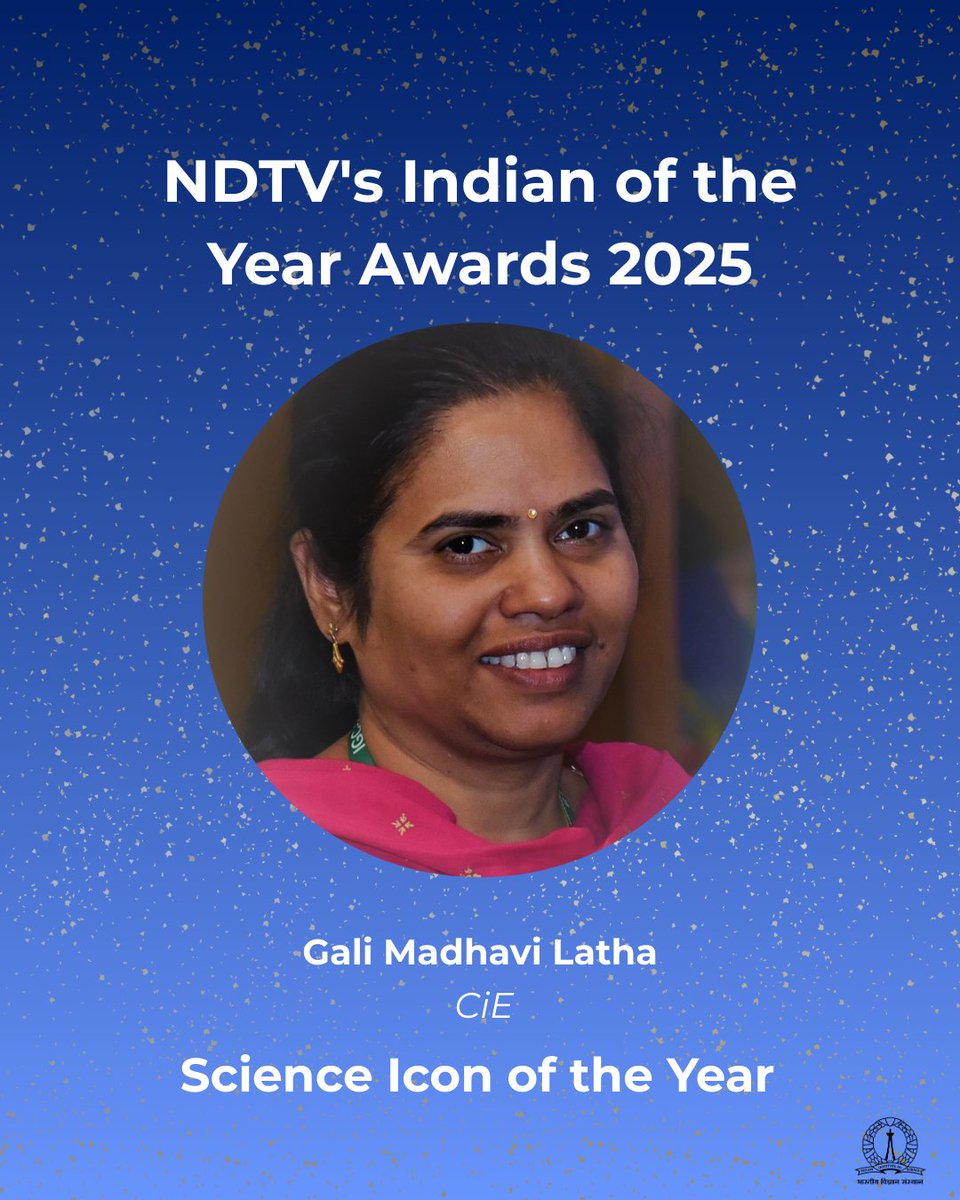 Congratulations to Prof G Madhavi Latha on being named as one of the 'Science Icons of the Year' at NDTV's Indian of the Year Awards 2025. She has been recognised for her &amp; her team's contributions towards building the world's highest railway bridge over the Chenab river.