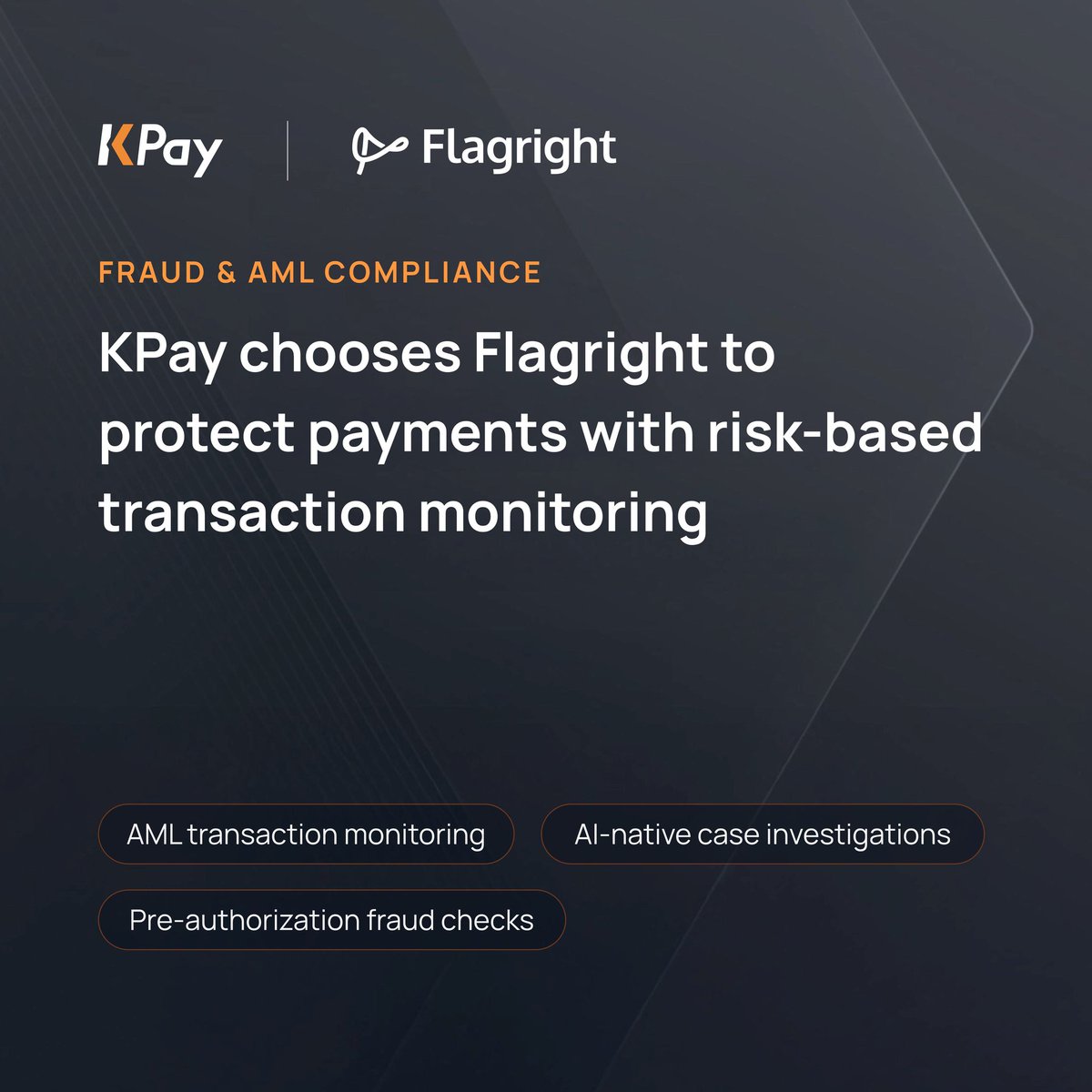 kpay_hk's tweet photo. KPay Partners with @FlagrightHQ for AI-Powered AML & Transaction Monitoring. 🛡️

As a leading provider of comprehensive pay-in and pay-out services designed to fuel merchant growth, we we adopt Flagright's real-time transaction monitoring, AI forensics, and no-code workspace. This enables proactive risk detection, rapid rule configuration, automated customer risk profiles, and efficient investigations with full auditability.

Partnering with Flagright, trusted in 30+ markets and reducing false positives by 93% while lowering compliance costs by 80%, advances our secure fintech ecosystem.

United with Flagright, we're pioneering a more secure payments platform for merchants to grow their businesses.

#KPay #Flagright #ThriveWithKPay