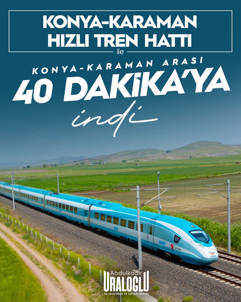 🚆 Konya–Karaman Hızlı Tren Hattı ile👇

⤵️ İki şehir arası ulaşımı 40 dakikaya indirdik.

🛤️ 102 kilometrelik hatta;
🌁 74 köprü ve 
🚧 39 geçit inşa ederek güvenli ve modern bir ulaşım altyapısı kurduk.

Hız kazanan mesafeler ile;
#TürkiyeHızlanıyor 🇹🇷