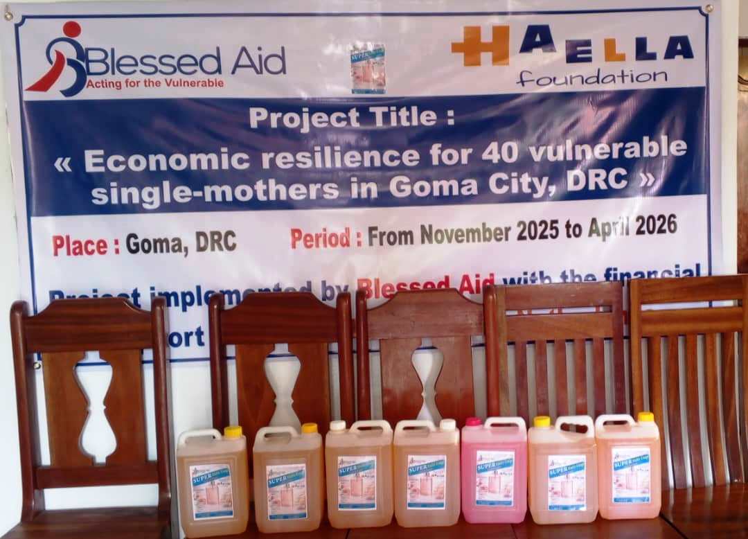 BlessedAid's tweet photo. Thanks to the financial support of the Haella Foundation Netherlands, Blessed Aid has launched a liquid soap production project for young single-mothers aged 12–17 in Goma, DRC. We are grateful for this vital support to conflict-affected girls in eastern DRC https://t.co/q1mzQmArQt