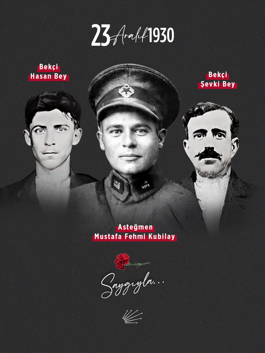 Menemen’de, Cumhuriyeti hedef alan karanlığa karşı direnirken katledilen Asteğmen Mustafa Fehmi Kubilay ile Bekçi Hasan Bey ve Şevki Bey’i saygı, rahmet ve minnetle anıyoruz. Cumhuriyeti ve aydınlığı savunma iradeleri; dün olduğu gibi bugün de yolumuzu aydınlatmaya devam ediyor.