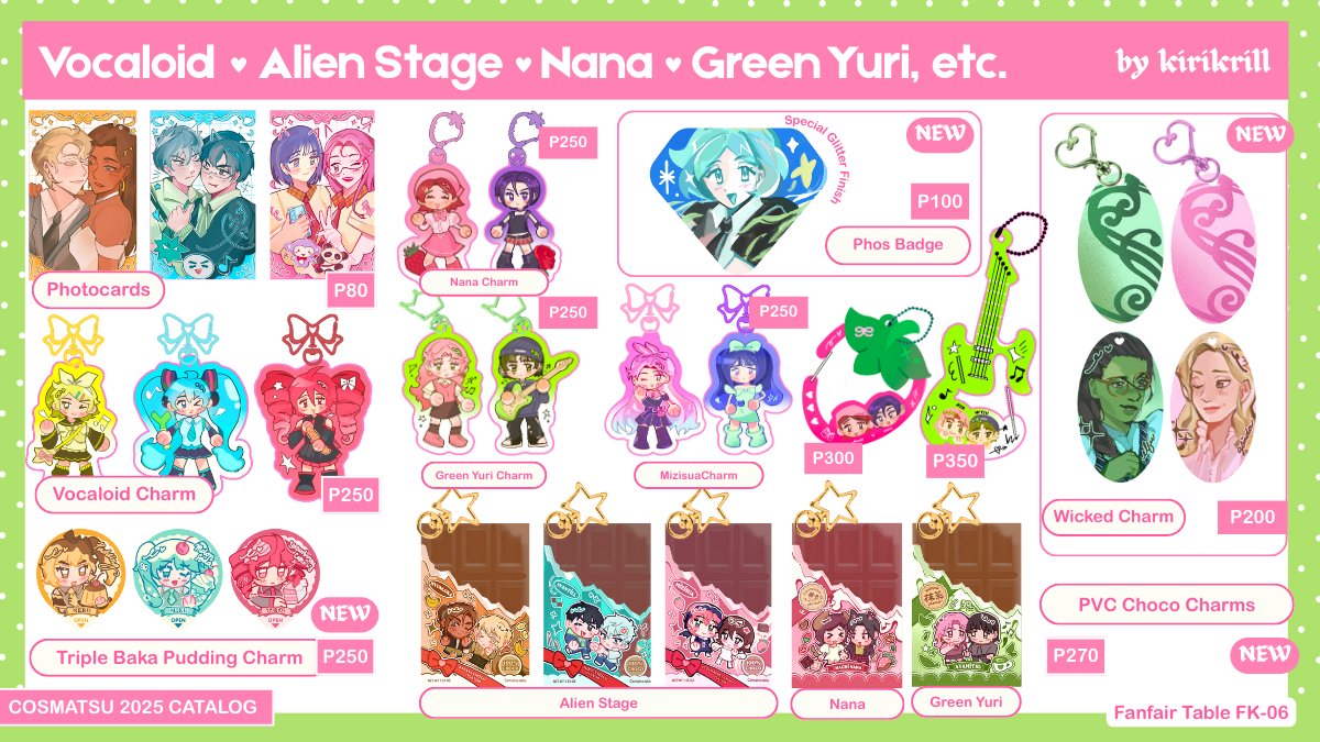kirikrill's tweet image. [RTs appreciated! 🦐]

hiii! here's my catalog for cosmatsu 2025 on Dec. 28-30 @ table FK06 ₊⊹

pre-orders are now open!

.⋆♱ pick-up and mail order
𝄞⨾𓍢ִ໋ mcr, deltarune, uma musume, alien stage, vocaloid, 

#CosMatsuri2025 #fanfairatcosplaymatsuri2025
