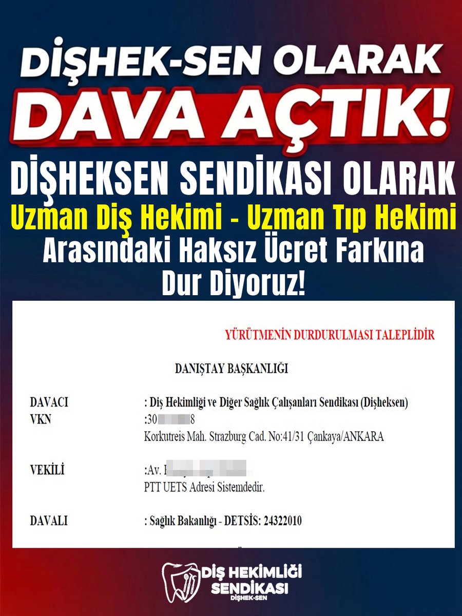 disheksen_org's tweet photo. 📢 AYNI ÜNVAN, AYNI GÖREV… AMA AYNI ÜCRET YOK!

DİŞHEKSEN SENDİKASI OLARAK
❗Uzman Tıp Hekimi - Uzman Diş Hekimi  Arasındaki Haksız Ücret Farkına Dur Diyoruz!

📌Uzman Diş hekimleri ve Uzman Tıp hekimleri 657 Sayılı Kanuna göre aynı hizmet sınıfında, aynı hukuki statüde kamu hizmeti yürütüyor.
📌Aynı sınıfta olunmasına rağmen bazı ödeme kalemlerinde eşitlik korunurken, bazı kalemlerde hiçbir makul gerekçe olmaksızın düşük katsayı uygulanıyor.
Uzman Tıp Hekimi - Uzman Diş Hekimi
➡️ Aynı hizmet sınıfı
➡️ Aynı kariyer basamağı
➡️ Aynı “UZMAN” kadro unvanı
❗ Ama mevzuatta açık bir ayrım var!
🟢 EŞİT OLAN HAKLAR
✅ Ek gösterge
✅ İş güçlüğü zammı
✅ İş riski zammı
✅ DSSO
✅ Taban ödeme
✅ Teşvik tavan oranı
🟡 EŞİT OLMAYAN HAKLAR
⚠️ Temininde güçlük zammı
➡️ Uzman Hekim:1600 | Uzman Diş Hekimi :1300
⚠️ Özel hizmet tazminatı
➡️ Uzman Hekim: %180 | Uzman Diş Hekimi: %145
⚠️ Teşvik ek ödeme (HAKUK KATSAYISI)
➡️ Uzman Hekim: 3 | Uzman Diş Hekimi: 1,5
⚠️ Fazla mesai
➡️ Uzman Hekim: 160 | Uzman Diş Hekimi :145
📌 HUKUKA AYKIRI OLAN FARKLILIKLARA DİŞHEK-SEN OLARAK DANIŞTAY’DA DAVA AÇTIK. 
🔹 Aynı sınıfta bazı kalemlerde eşitlik korunurken, bazı kalemlerde keyfi farklılık yaratılması; hukuka, adalete ve Anayasa’nın Eşitlik İlkesi, 657 sayılı DMK, Danıştay İçtihatları, AYM Kararlarına açıkça aykırıdır. 
🔹Aynı kadro unvanına sahip personel arasında mali ayrım yapılamaz. Kadro unvanına bağlı haklar ancak kanunla farklılaştırılabilir. 
🔹Görev, yetki, sorumluluk ve risk açısından hiçbir nesnel fark yoktur. Seçmeci ve tutarsız düzenlemeler eşitlik ilkesini ağır şekilde ihlal etmektedir.
 🔹Devlet, bir kalemde bizi “eşit hekim” kabul ederken, diğerinde “daha düşük katsayılı hekim” ilan edemez. Bu çelişki idarenin takdir yetkisinin keyfi kullanımıdır.
📣 TALEBİMİZ AÇIK VE NETTİR:
➡ Uzman Diş hekimleri ile Uzman Tıp hekimleri tüm ödeme kalemlerinde eşit statüde değerlendirilmelidir.
➡ Keyfi farklılık yaratan tüm maddelerin iptali ve yürütmenin durdurulması gereklidir.
🦷 Bu dava sadece bir ücret meselesi değil meslek itibarı, uzmanlığın değeri
ve kamu hizmetinde adalet mücadelesidir.

📣 Sessiz kalma, paylaş!
Birlikte daha güçlüyüz.
✅ Mesleğin geleceğine sahip çıkın meslek sendikanıza üye olun.
🔗 https://t.co/uXTsEApIHk

#UzmanDişHekimi
@saglikbakanligi 
@drmemisoglu
@sbkhgm
@sagliklicozum