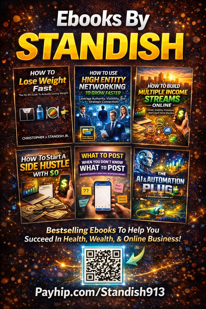📘 EBOOKS BY STANDISH 📖 

💲 Want to make money online, save more cash, and stop guessing your next move?

🤳 These step by step ebooks are built for real life! No fluff, no hype, just systems that works!

📲 Instant digital downloads
🔗 Payhip.com/Standish913