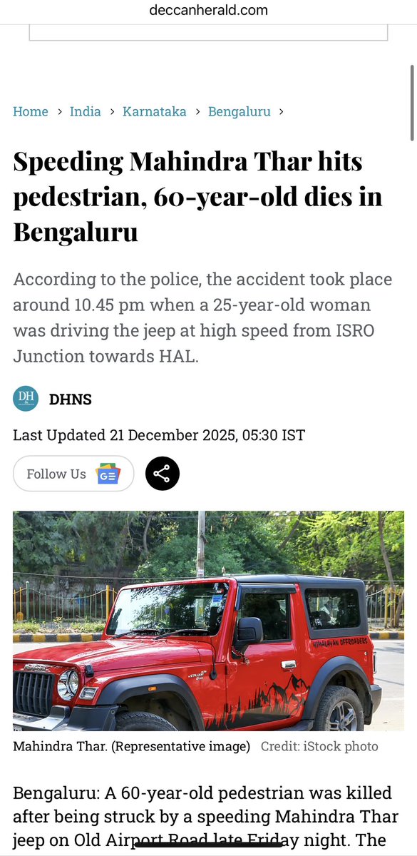 motordave2's tweet photo. #Bengaluru 🚨⚠️ 

#ReduceRoadRisks 🚨 

Speeding Mahindra #Thar hits pedestrian when #Pedestrian was crossing the road at 10:45pm. 60 year old #Pedestrian no more…

Similar incident from #Kamanahalli CMR main road, when Mahindra #Thar rammed Auto & multiple 2 wheelers (Thread 1/2👇). 

“Speeding, Rash Driving” reason for maximum misadventures across India, injuries or deaths…

#DriveResponsibly ⚠️ 

@DriveSmart_IN @dabir @RCBengaluru @anil_lulla @InfraEye @ChristinMP_ @uneaz