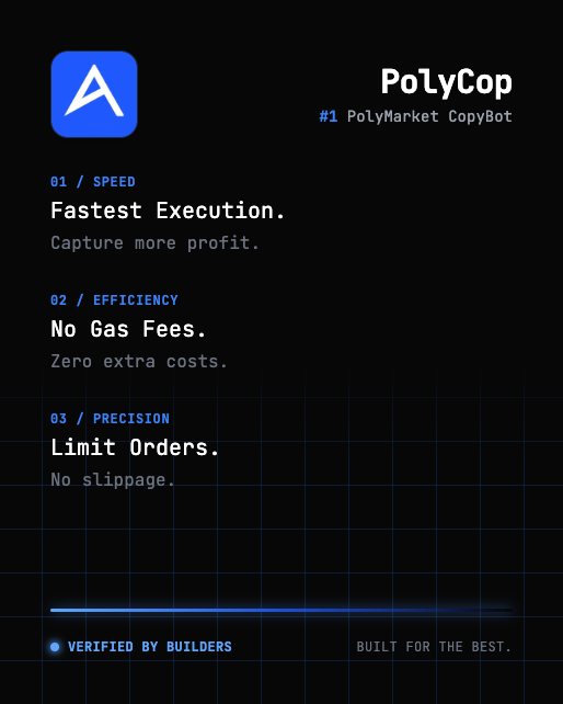 PolyCop_Trader's tweet image. @PolyCop_Trader is here. 

Numbers speak for themselves: 
• $100k+ Volume in 2 weeks. 
• 1,000+ Users in 3 weeks. 
• Leanest Team, Strongest Performance.

@PolymarketBuild Verified by Builders. Built for the Best. We are committed to delivering the ultimate trading experience.…