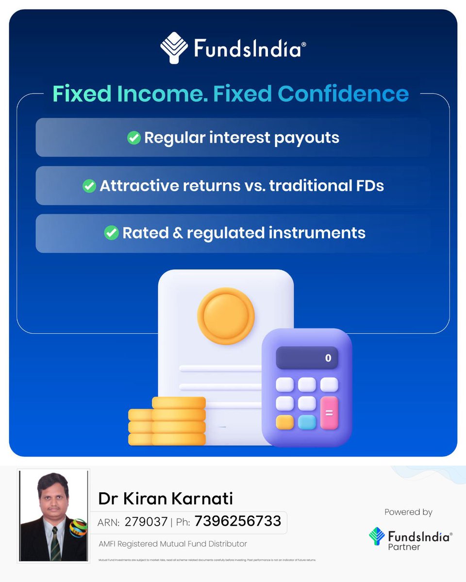 KKarnati73954's tweet image. Simple Investments. Steady Returns.
Reliable income. Smarter investing. Choose NCDs.
#NCDs #RegularIncome #FundsIndiaPartner #OneStopSolution