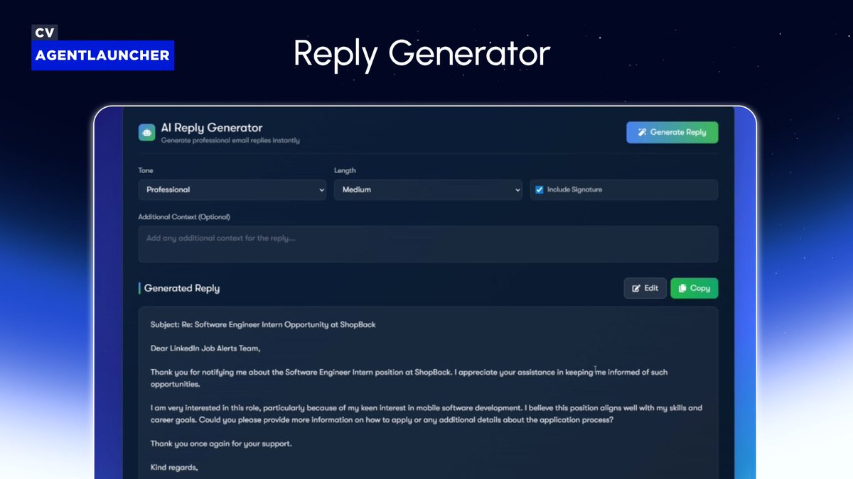 CVAgentlauncher's tweet photo. The MailAgent will be your new AI Executive Assistant!

Agentlauncher team is currently in the private testing phase for our most anticipated tool yet: the "MailAgent". We’re pushing hard to release this ASAP to help you conquer your inbox.

The MailAgent power-ups include:
🎯 Smart Highlighting: Instantly spot critical emails and ignore the noise.
✍️ Contextual Replies: Generate high-quality responses in seconds.
📅 Calendar Control: Seamlessly schedule and manage your events.
💬 AI Insights Chat: Ask your agent to summarize or extract data from your daily emails.

We are fine-tuning the agent to ensure maximum security and speed for our community.

Stay tuned! 🔥 #Agentlauncher #MailAgent
