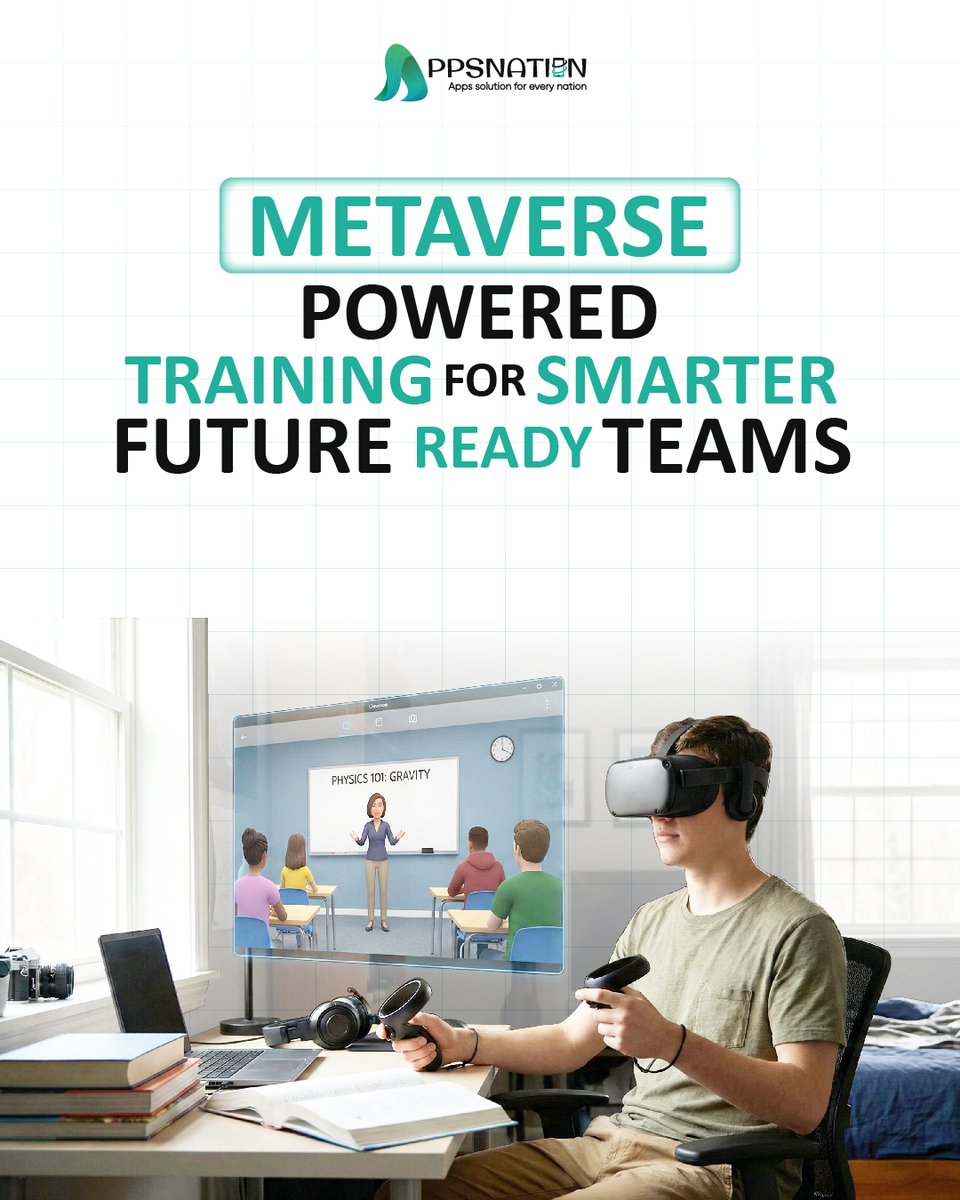 AppsnationCo's tweet photo. Train smarter, not harder. 
Experience immersive, interactive learning with Metaverse-Powered Training—designed to build future-ready teams through virtual simulations and real-world scenarios Train smarter, not harder. https://t.co/FfGt6oRPut