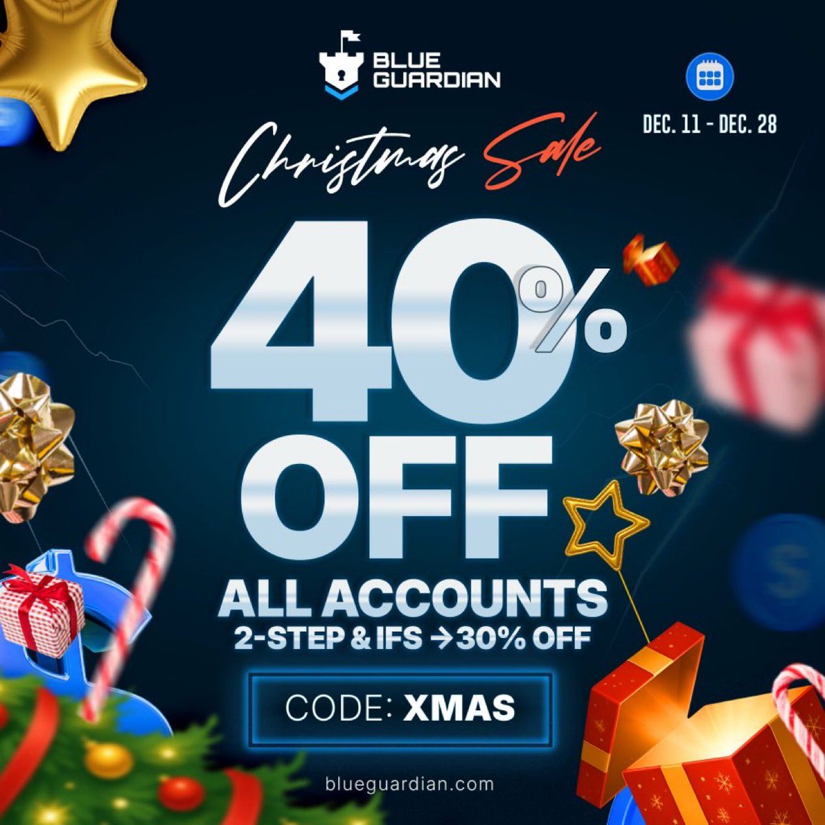 40% OFF Christmas sale is live! 🎅🎄

🖤 All Accounts 40% OFF (excl. 2-step &amp; IFstarter)
🖤 Instant Payouts for Instant Funding accounts
🖤 MT5 and 2 other platforms

Get funded now 👉 blueguardian.com/?afmc=ArjayRay