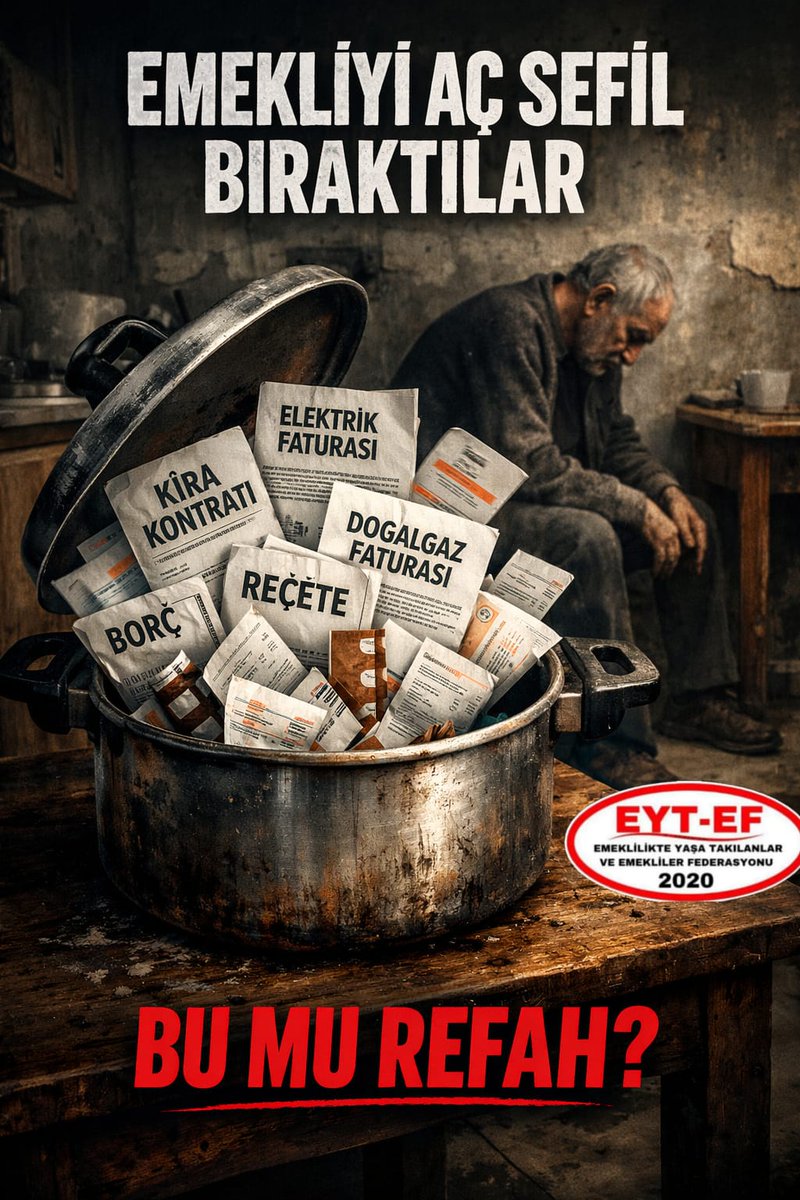 #Emekli maaşı temel ihtiyaçları karşılamıyor 
Barınma 
Mutfak masrafı 
Faturalar 
#EmekliyiAçSefilBıraktılar
#5000KısmiyiSersefilBıraktılar
<a href="/RTErdogan/">Recep Tayyip Erdoğan</a>
<a href="/isikhanvedat/">Prof. Dr. Vedat Işıkhan</a>