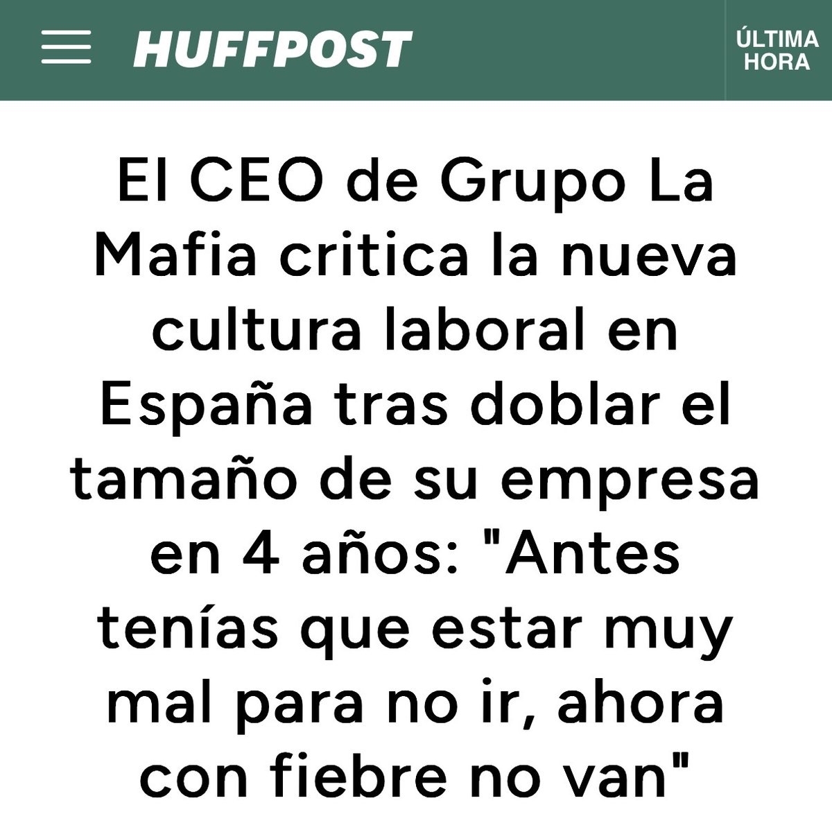 Que la gente con fiebre no vaya a trabajar no es mala cultura laboral. Es salud publica, respeto hacia uno mismo y hacia los demás.

Liderar no es exigir contagios. Es organizar bien y cuidar a tu plantilla.

Luego llorarán porque no encuentran camareros.