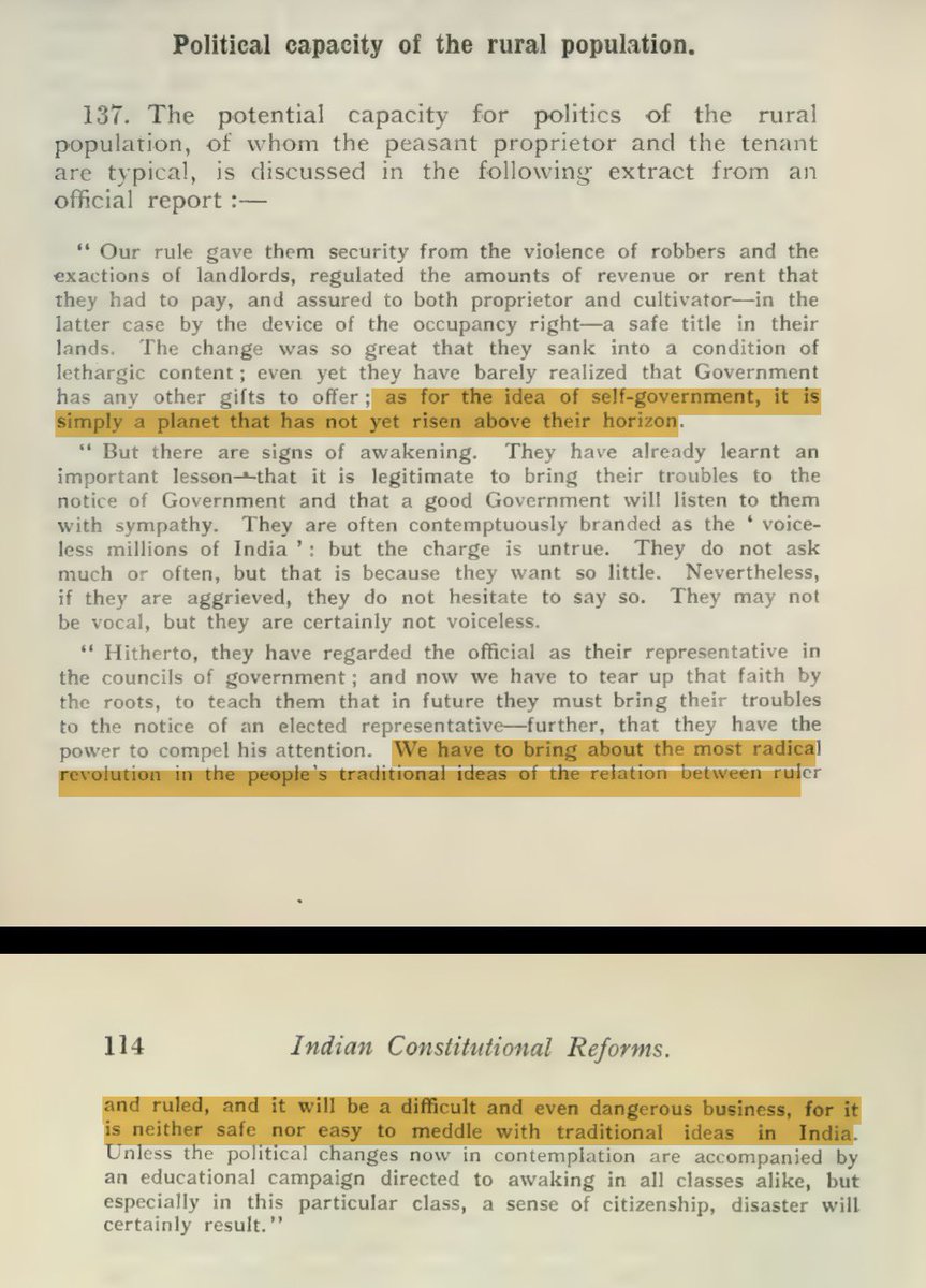 WestminsterPup's tweet image. The 1918 Montagu-Chelmsford Report concluded, to the distress of its authors, that Indian interest in political reform was virtually non-existent (&amp;lt;5%).

British policy from 1918 was to create national &amp;amp; democratic sentiment via a “radical revolution” in traditional Indian ideas.