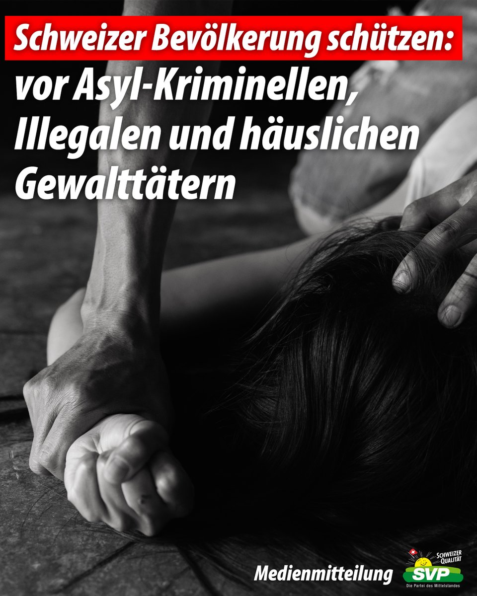 SVPch's tweet photo. Die linksgrüne Migrationspolitik ist gescheitert. Die SVP-Fraktion fordert griffige Massnahmen: Von Arrest bis Ausschaffung. 👉🏼 https://t.co/LjxAcUG3Nq https://t.co/I0ib0sdNbi