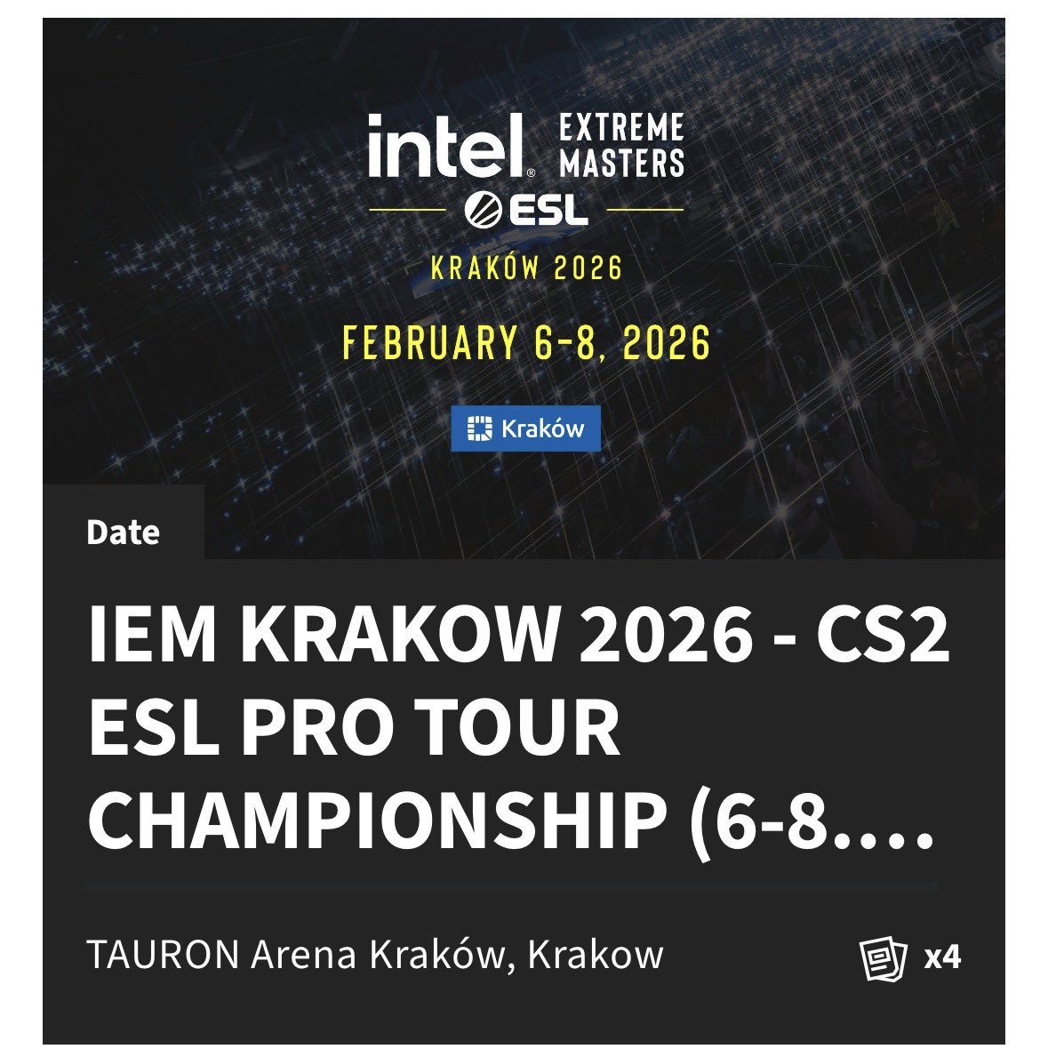 Hey guys, im selling my Saturday and Sunday tickets for Krakow 7th 8th february

Lower rank

2 Tickets for both days if you want to go with a friend

Can sell for buying price