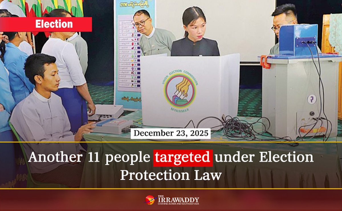 IrrawaddyNews's tweet photo. The military regime has filed another 11 cases under the Election Protection Law with just days to go before the polls, vowing to take “harsh action’’ against the offenders.
#JuntaElection #WhatsHappeningInMyanmar https://t.co/e0ZMkMHSkO