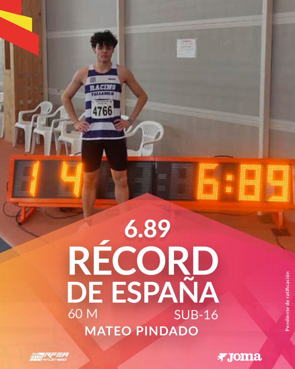 Aún es tiempo de récords ... este lunes en Burgos ⬇️

𝐌𝐚𝐭𝐞𝐨 𝐏𝐢𝐧𝐝𝐚𝐝𝐨 6⃣.8⃣9⃣
Récord de 🇪🇸  Sub16 de 60 m 
👉 En el transcurso de un heptatlón
(mejora los 6.90 de David García Zurita en 2020)