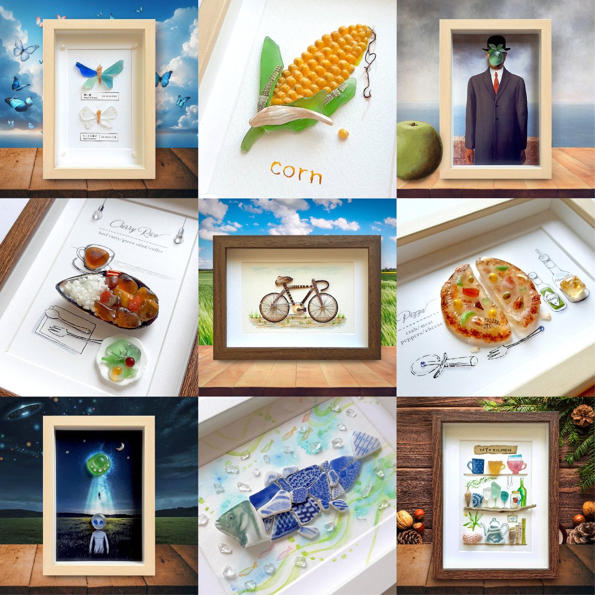 ＊大人BLUEのムーン＊シーグラスアート ④＊大人ブルー♡ムーン＊シーグラスアート