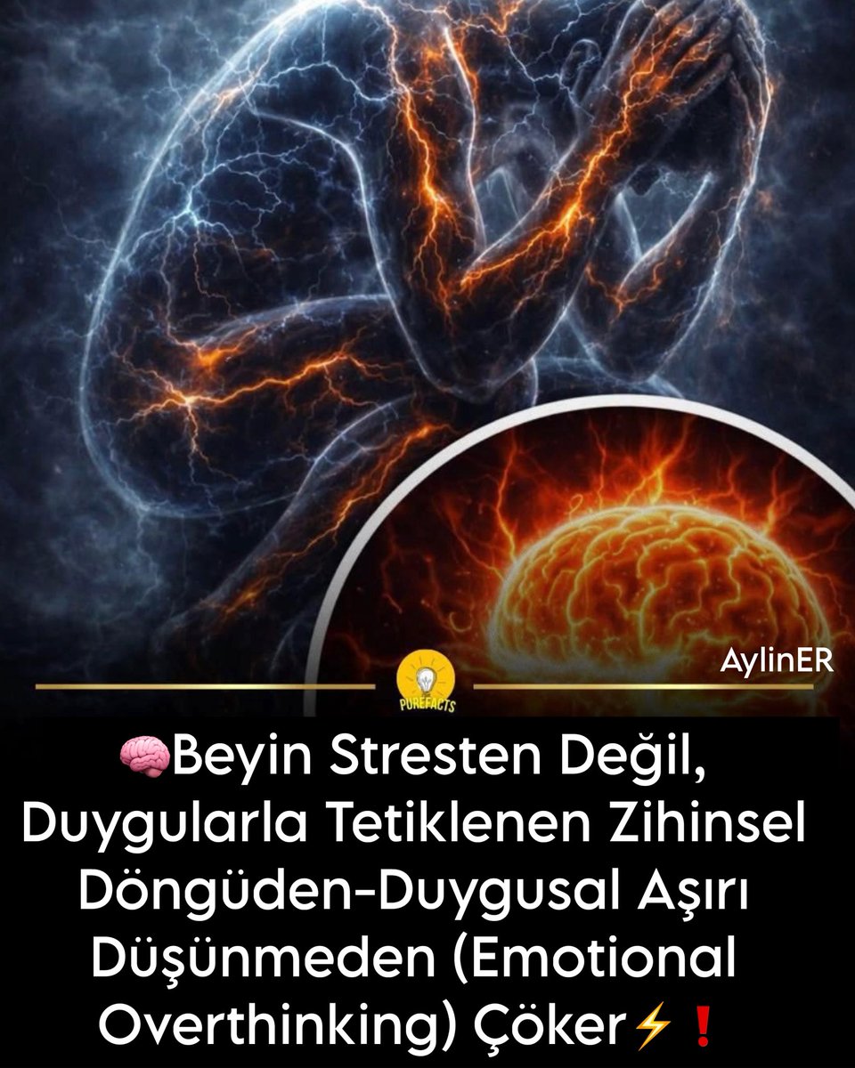 #Bilim #Sinirbilim #Psikoloji

🧠Beyin Stresten Değil, Duygularla Tetiklenen Zihinsel Döngüden-Duygusal Aşırı Düşünmeden(Emotional Overthinking) Çöker⚡️❗️

Stres, beynin üstesinden gelmek için tasarlandığı bir şeydir; kısa süreli baskılar hatta odaklanmayı artırır. Asıl yıkım,
