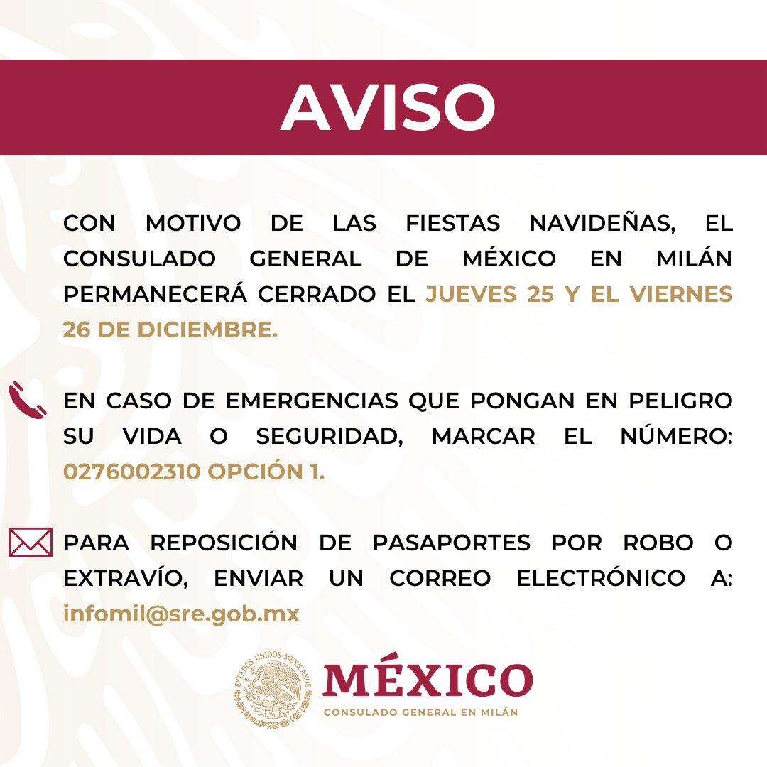 ConsulMexMIL's tweet image. 📌AVISO