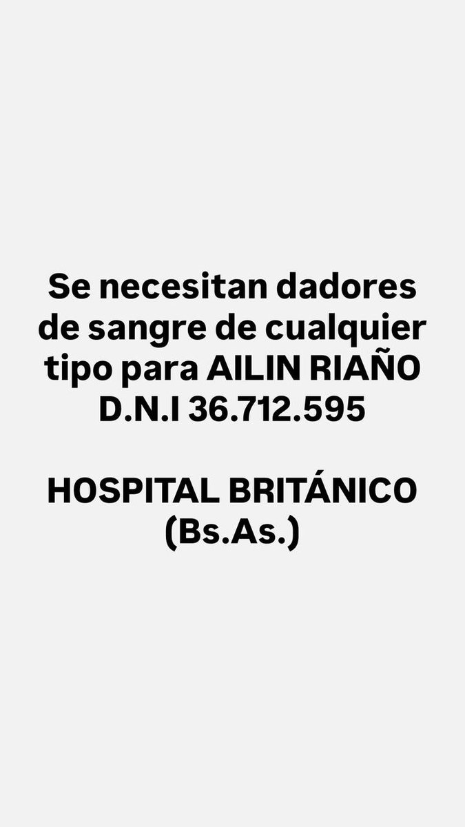 #ATENCIÓN 
Ailín necesita #dadores de cualquier grupo y factor. Está internada en el HospitalBritánico de #CABA
POR FAVOR RT
#DonarSangreSalvaVidas