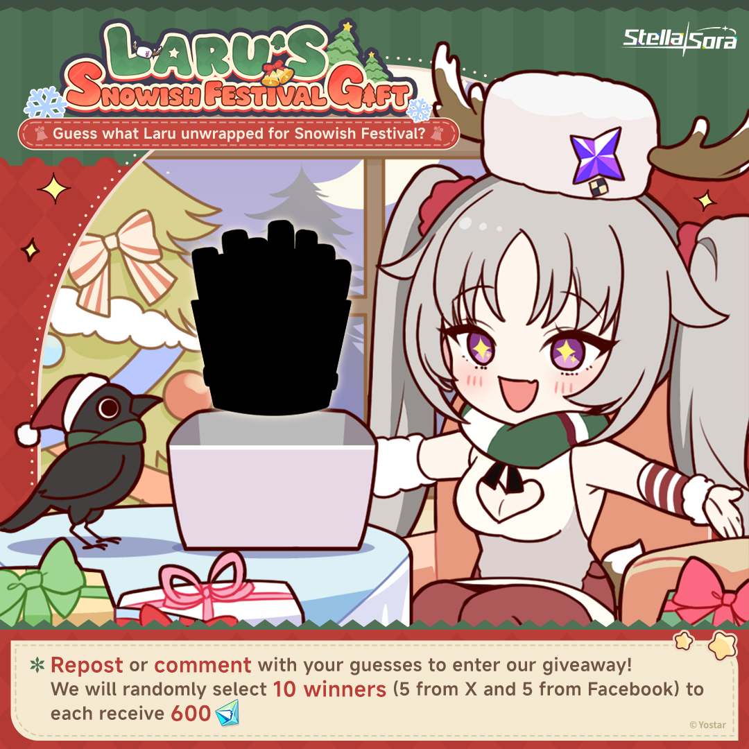 🎁Laru's Snowish Festival Gift🎁

The Snowish Festival Messenger has received lots of gifts too! Go ahead and unwrap them~ Hmm? What's this...?

Dear Tyrant, guess what Laru gets for Snowish Festival?

Repost or comment with your guesses to enter our giveaway!
We will randomly